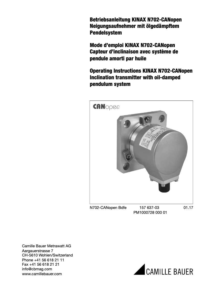 Image de la première page du manuel de l'appareil KINAX N702-CANopen