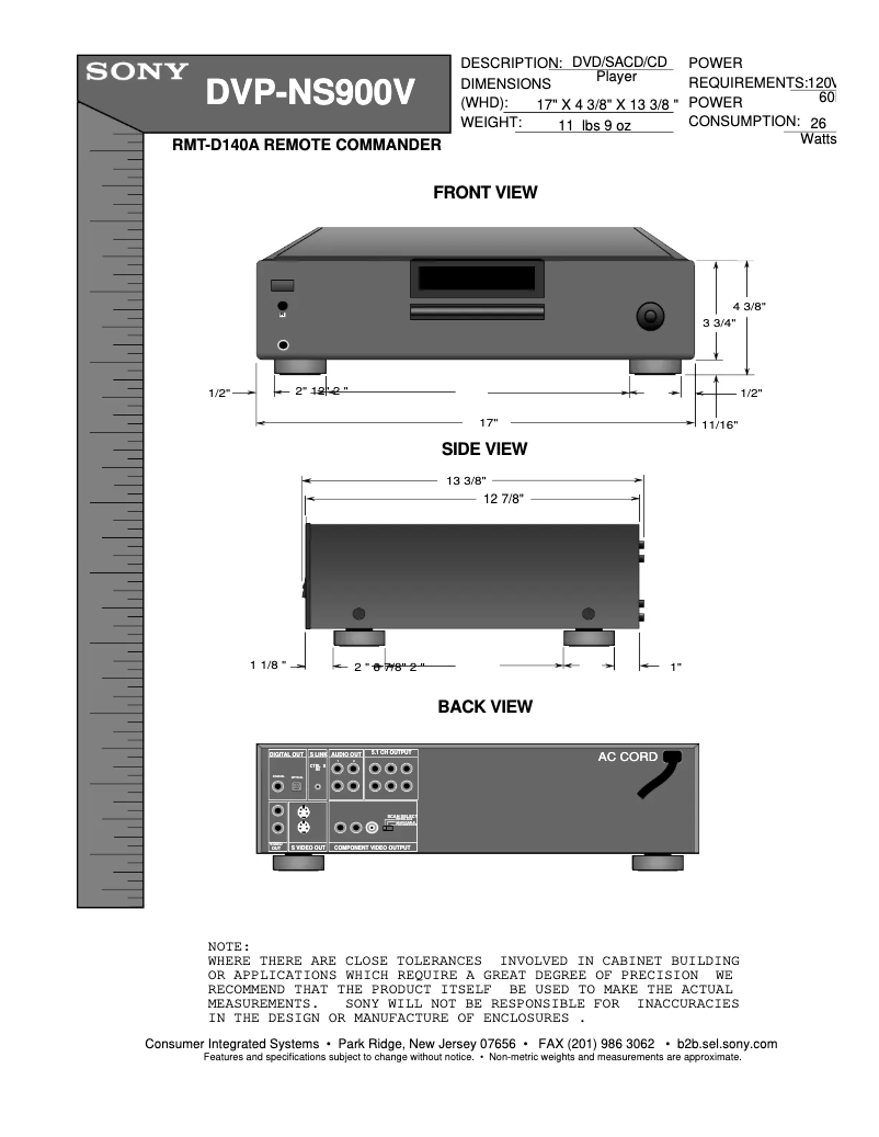 Page n°1 - Guide d'installation Sony DVP-NS900V