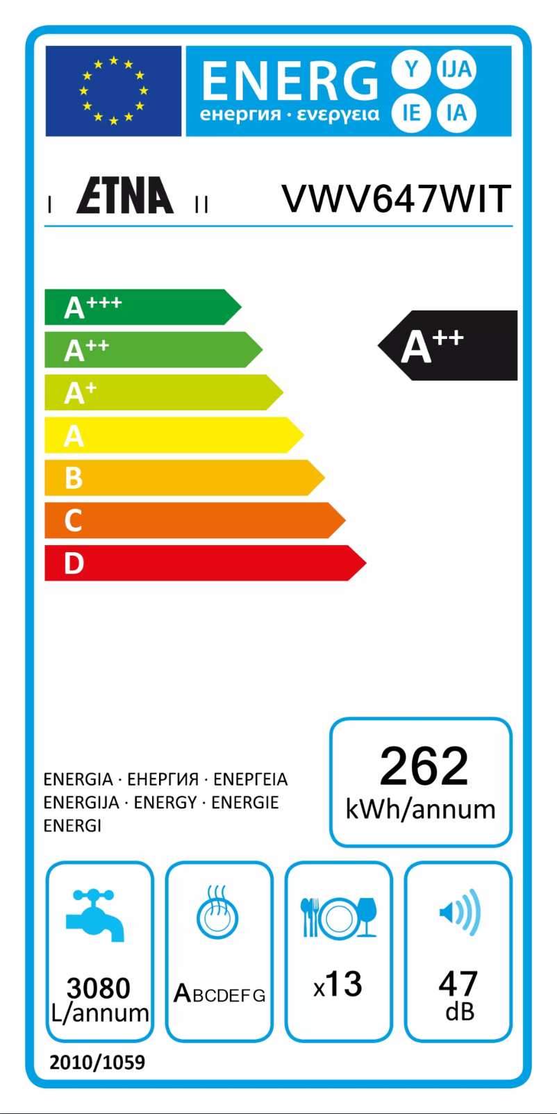 Page n°1 - Label énergétique Etna VWV647WIT