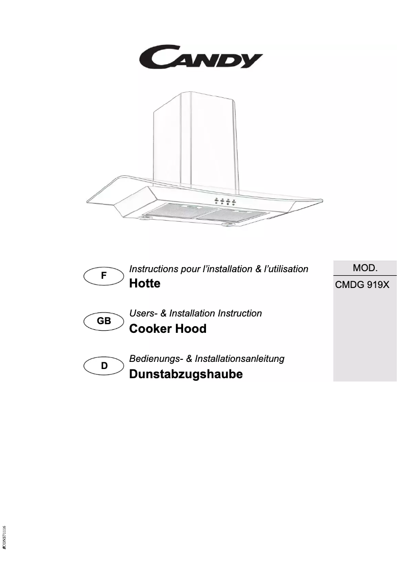 Page 1 de la notice Manuel utilisateur Candy CCE 16 X