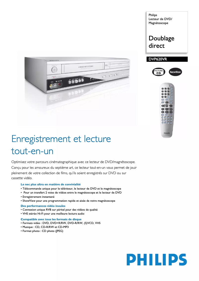 Página 1 del manual Ficha técnica Philips DVP620VR