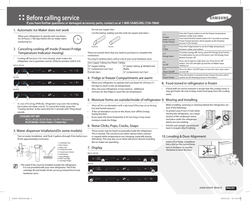 Page 1 de la notice Guide d'installation Samsung RF220NFTASG