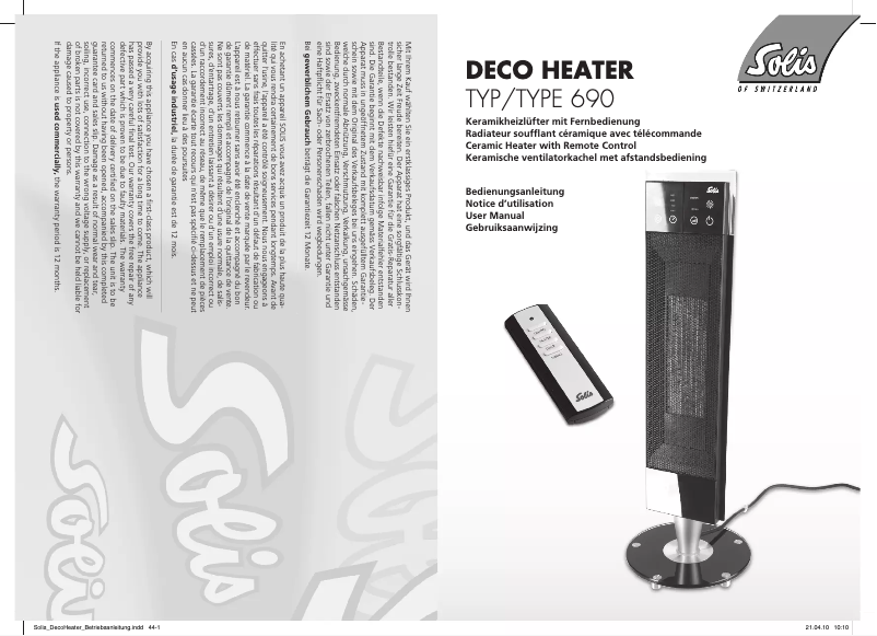 Page 1 de la notice Manuel utilisateur Solis Deco Heater 690