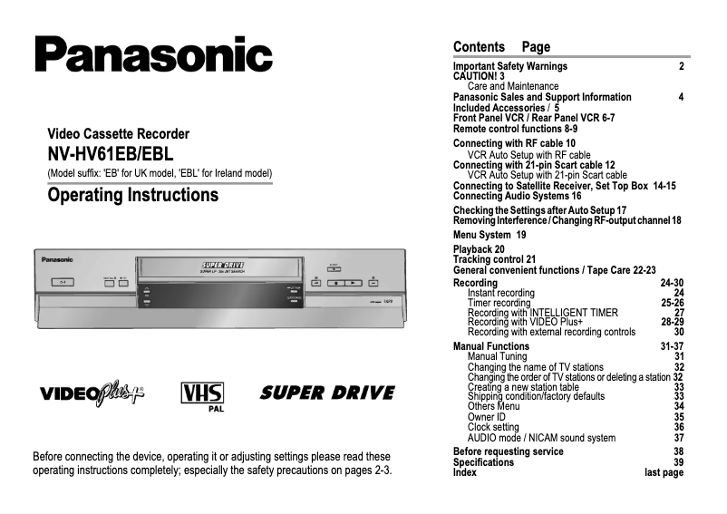Page 1 de la notice Manuel utilisateur Panasonic NV-HV61EB