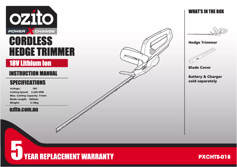 Page 1 de la notice Manuel utilisateur Ozito PXCHTS-018