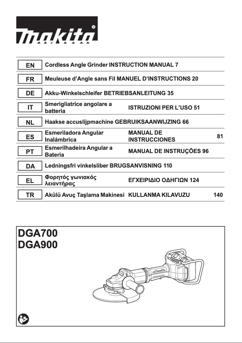Page 1 de la notice Fiche technique Makita DGA900Z