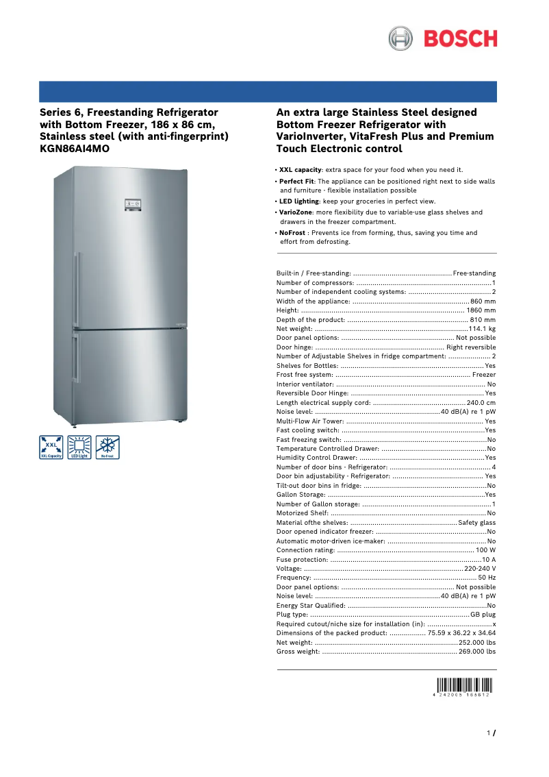 Página 1 del manual Manual de usuario Bosch KGN86AI4MO