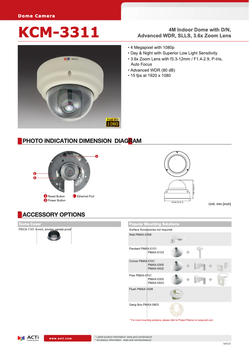 Page 1 de la notice Fiche technique ACTi KCM-3311