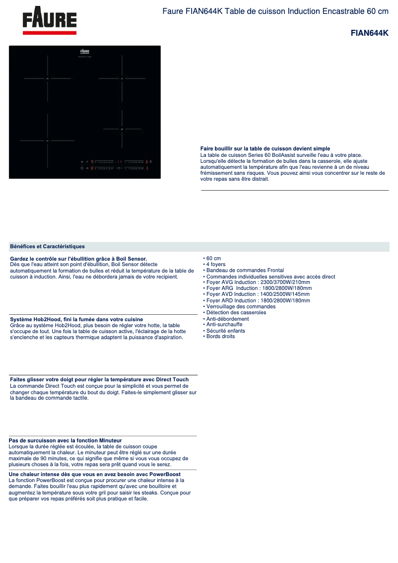Page n°1 - Fiche technique Faure FIAN644K
