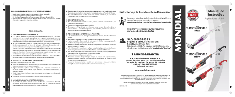 Page n°1 - Manuel utilisateur Mondial Turbo Cycle AP-36