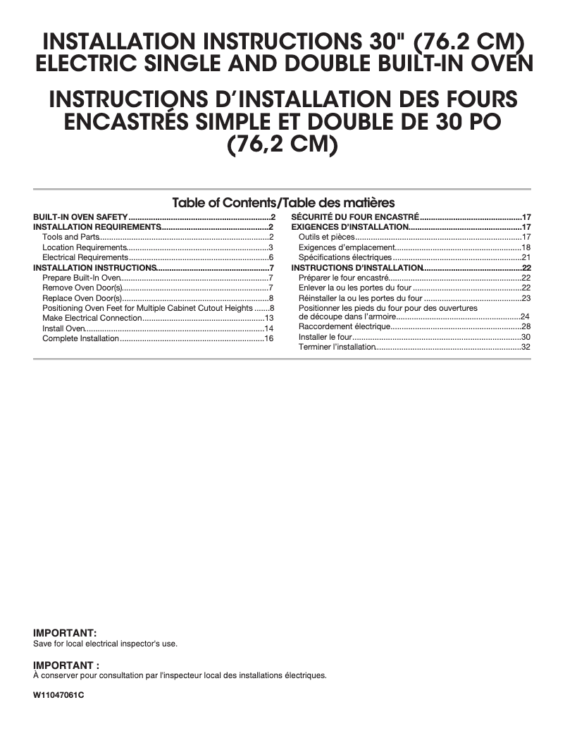 Page n°1 - Guide d'installation KitchenAid KOSE900HSS