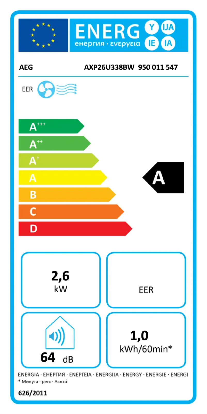 Página 1 del manual Etiqueta energética AEG ChillFlex Pro AXP26U338BW