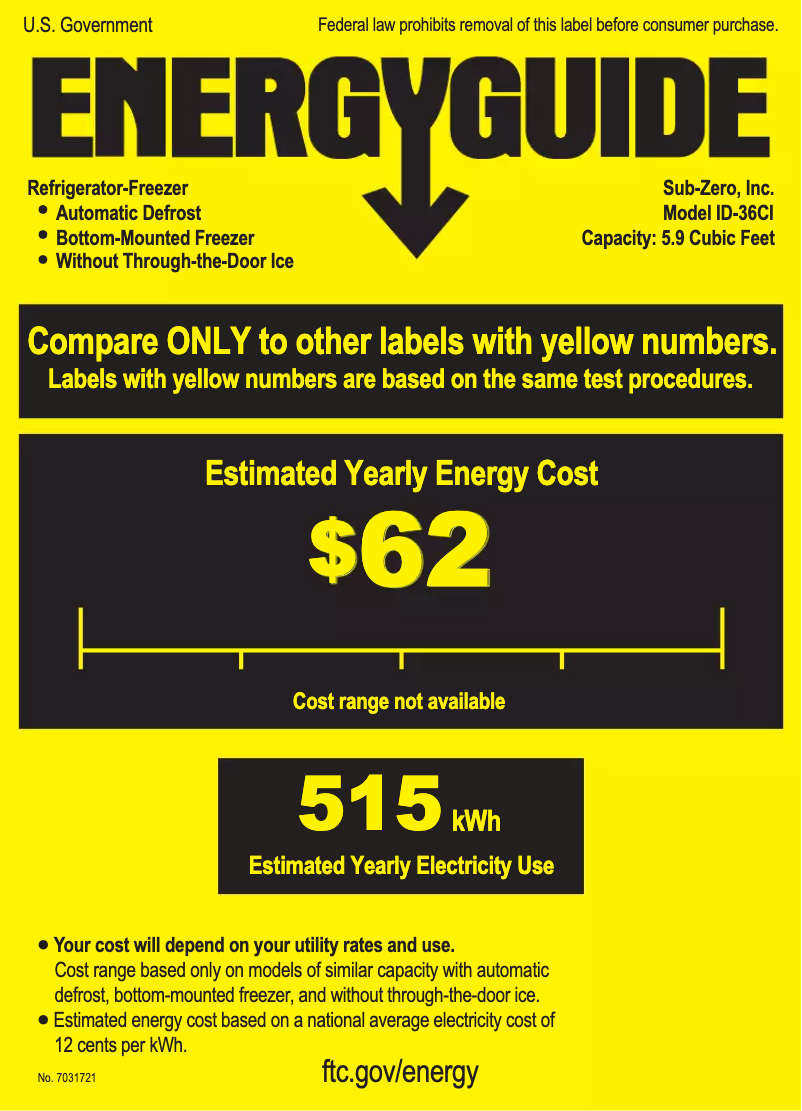 Page n°1 - Label énergétique Sub-Zero ID-36CI