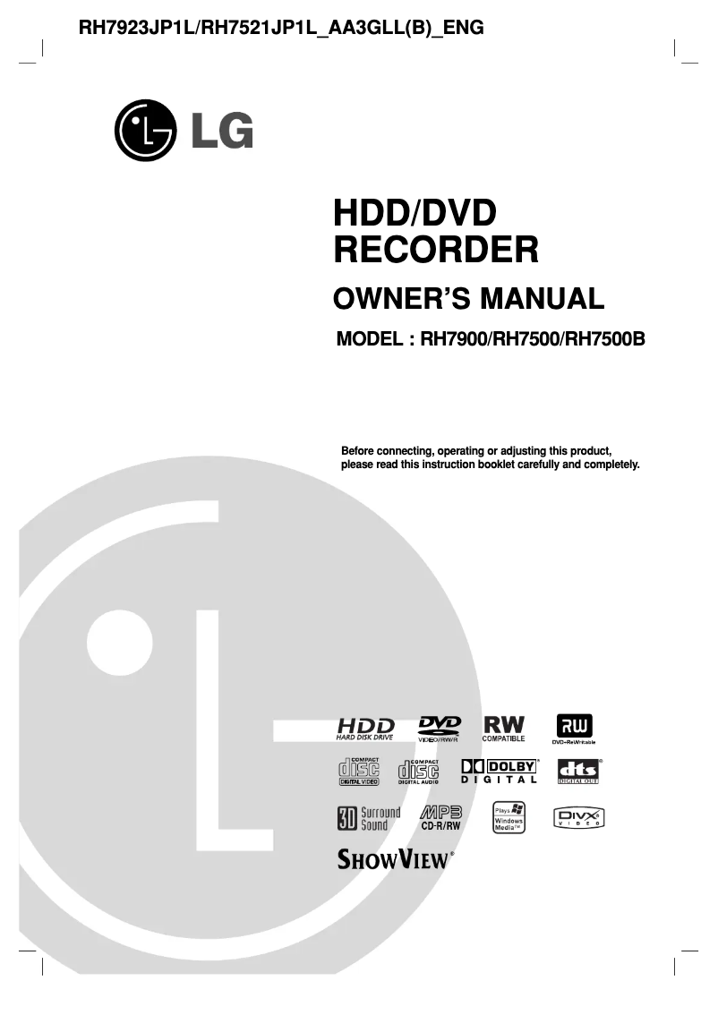 Page n°1 - Manuel utilisateur LG RH7521CP2L
