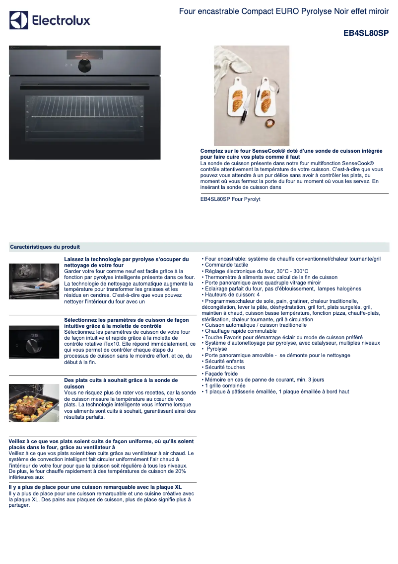 Page 1 de la notice Fiche technique Electrolux EB4SL80SP