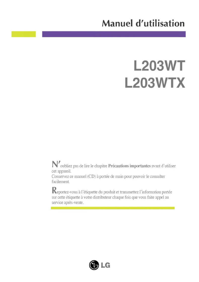 Page n°1 - Manuel utilisateur LG L203WTX