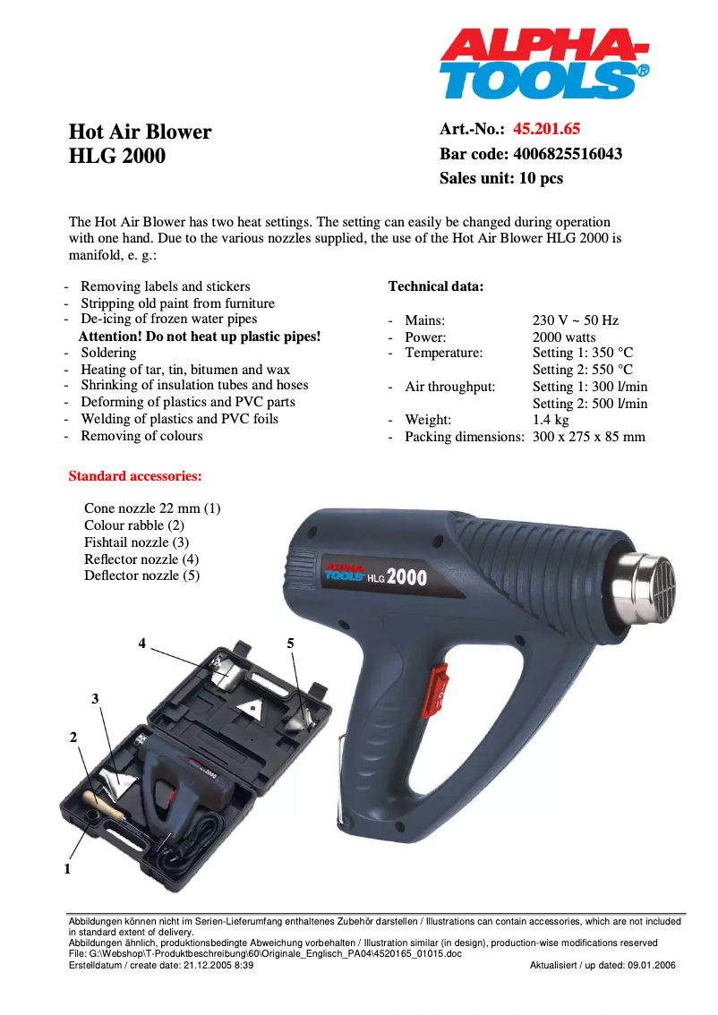 Page 1 de la notice Manuel utilisateur Alpha Tools HLG 2000