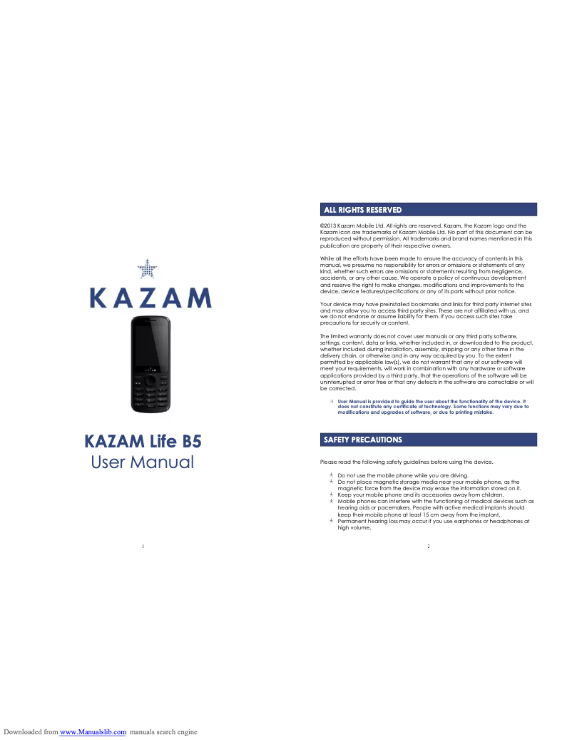 Image de la première page du manuel de l'appareil Life B5