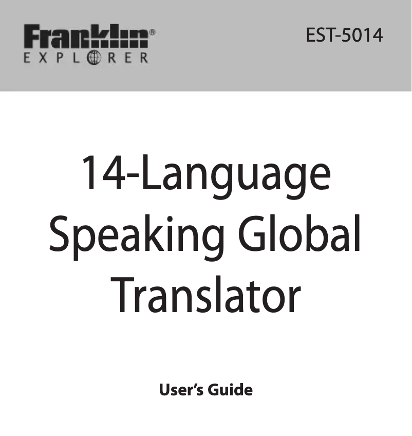 Page n°1 - Manuel utilisateur Franklin EST-5014