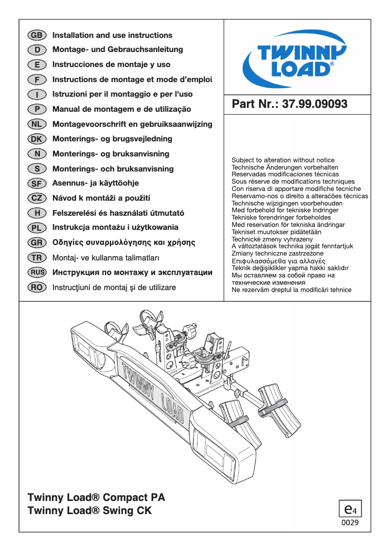 Page 1 de la notice Manuel utilisateur Twinny Load Swing CK