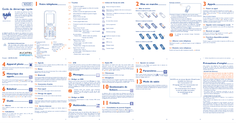 Page 1 de la notice Manuel utilisateur Alcatel One Touch 1052D