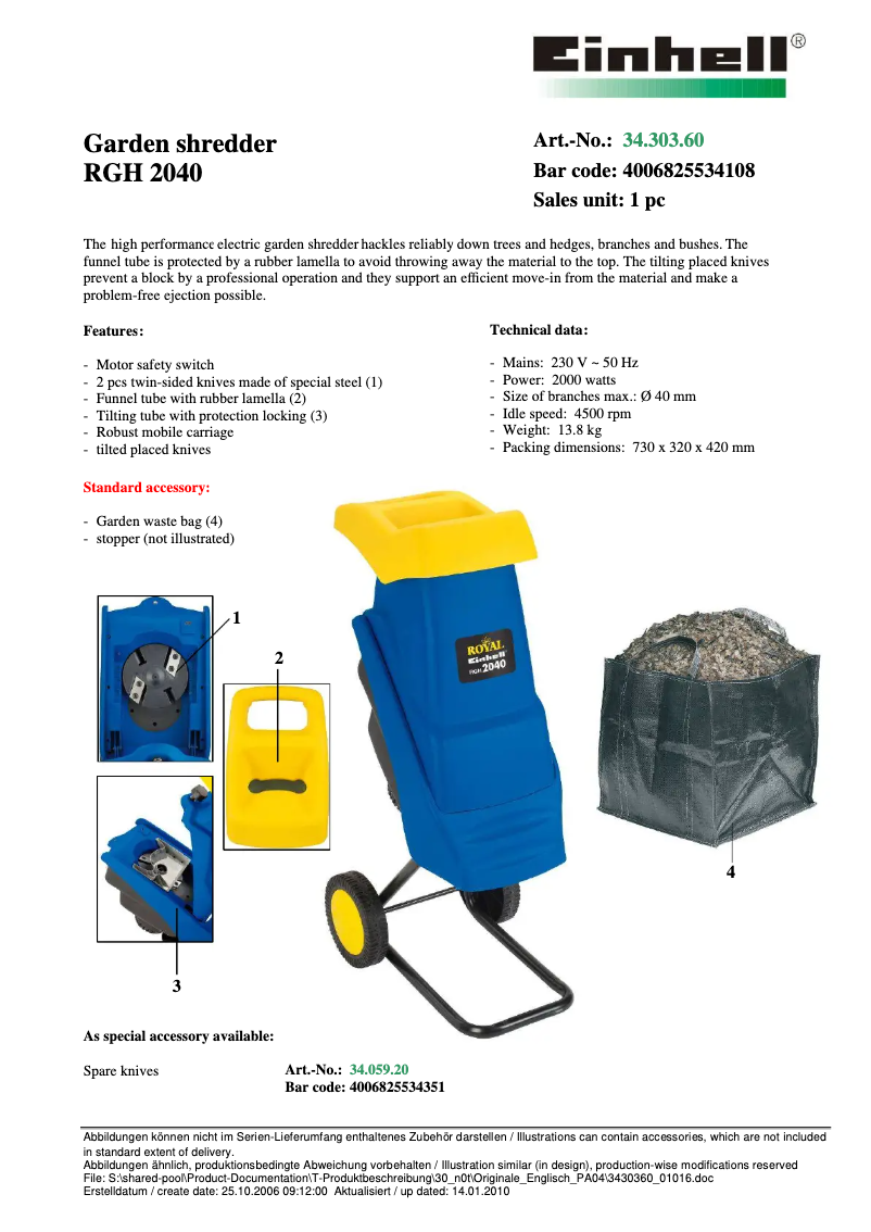 Page 1 de la notice Manuel utilisateur Einhell Royal RGH 2040