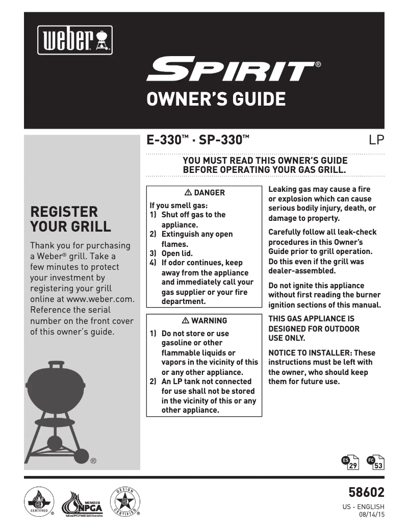 Page n°1 - Manuel utilisateur Weber Spirit E-330
