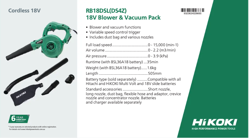 Page n°1 - Fiche technique HiKOKI RB18DSL