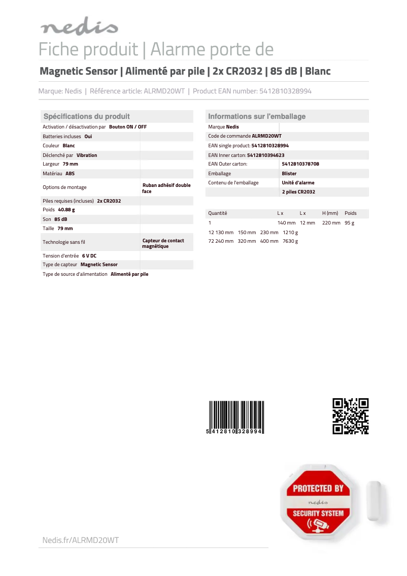 Page n°1 - Manuel utilisateur Nedis ALRMD20WT