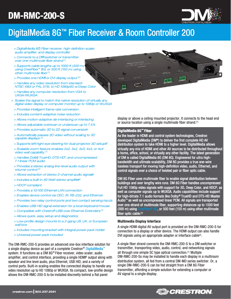 Page n°1 - Fiche technique Crestron DM-RMC-200-S