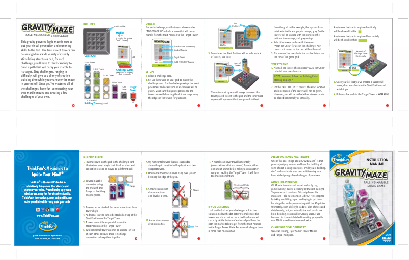Page n°1 - Manuel utilisateur ThinkFun Gravity Maze
