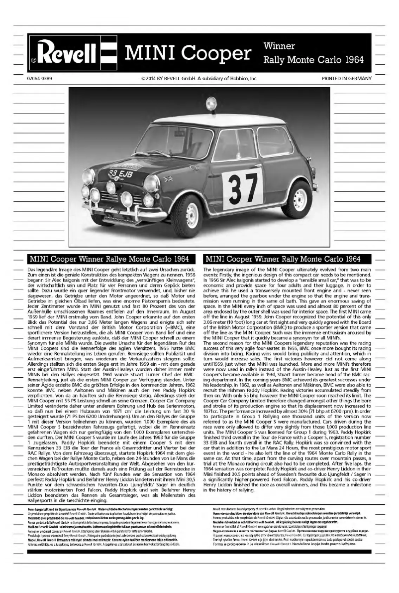 Page n°1 - Manuel utilisateur Revell Mini Cooper Winner Rally Monte Carlo 1964