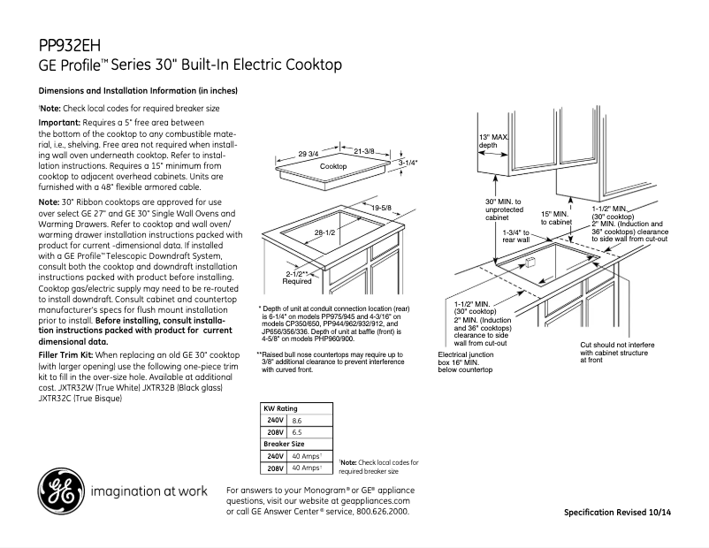 Page n°1 - Fiche technique GE Profile PP932EHES