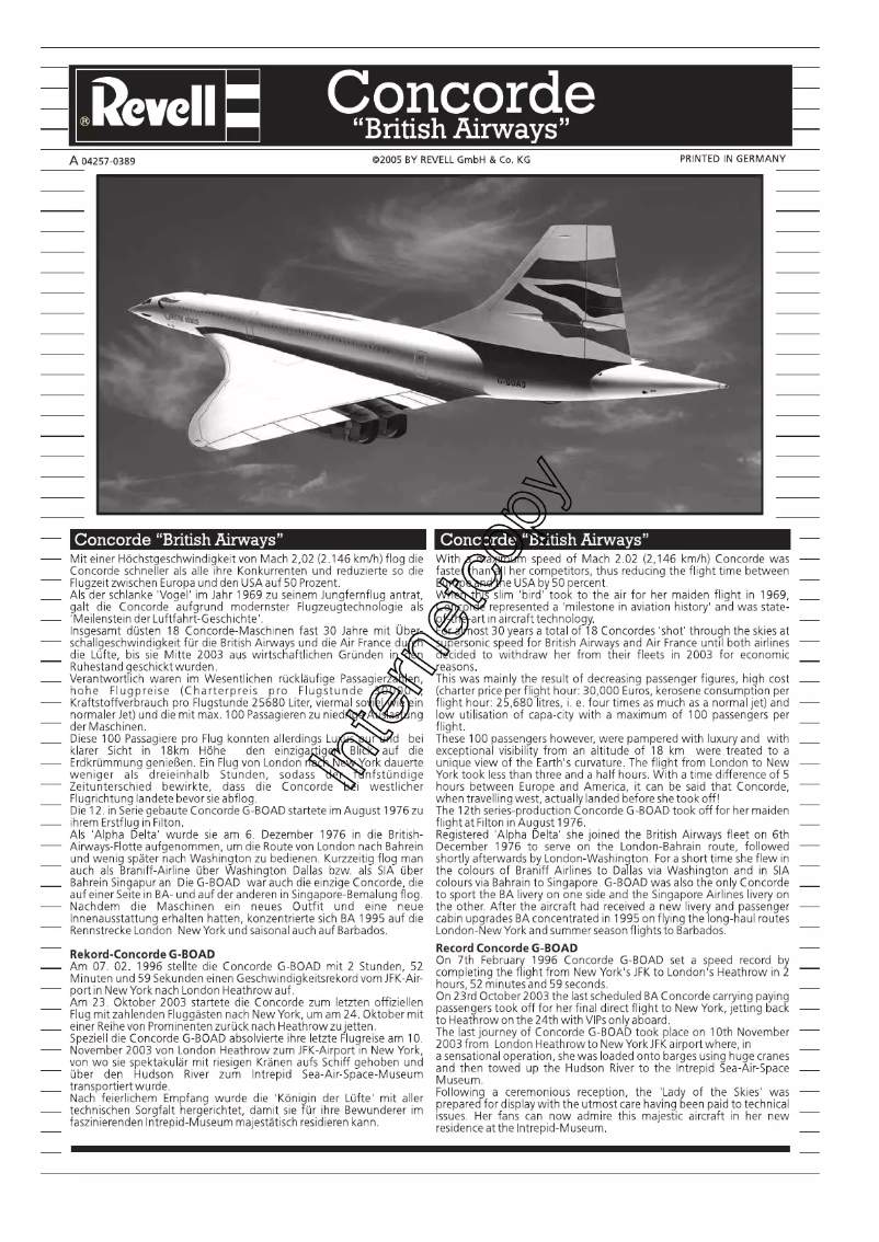 Image de la première page du manuel de l'appareil Concorde British Airways