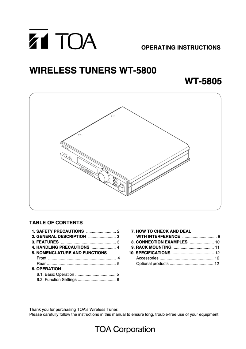 Page n°1 - Manuel utilisateur TOA WT-5805