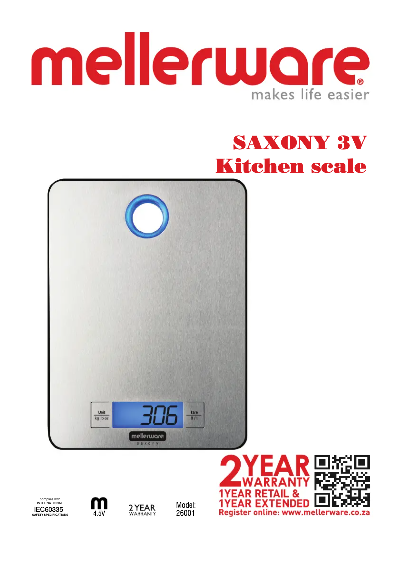 Página 1 del manual Manual de usuario Mellerware Saxony 26001