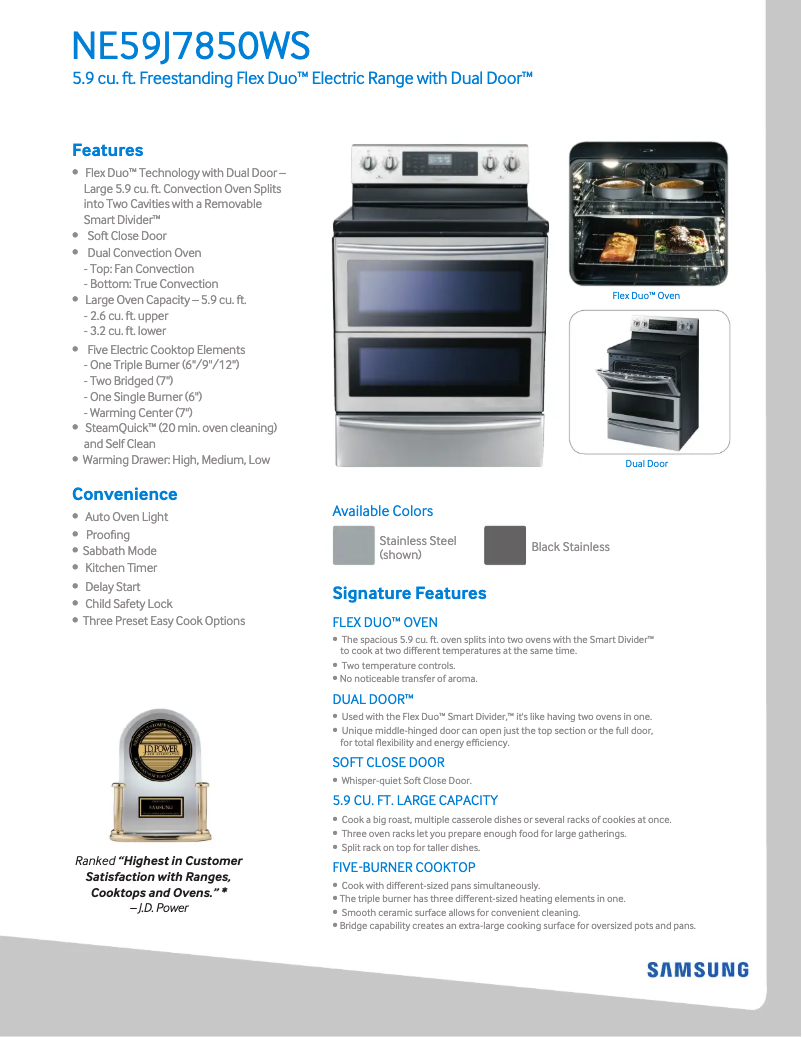 Page 1 de la notice Informations de garantie Samsung NE59J7850WG