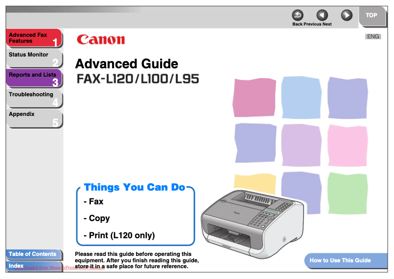 Page 1 de la notice Manuel utilisateur Canon FAX-L120