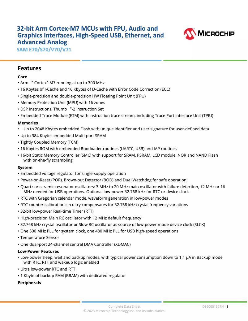 Page 1 de la notice Manuel utilisateur Microchip ATSAME70J19