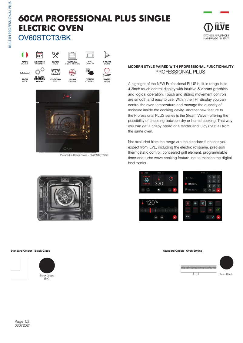 Page 1 de la notice Fiche technique Ilve OV60STCT3BK