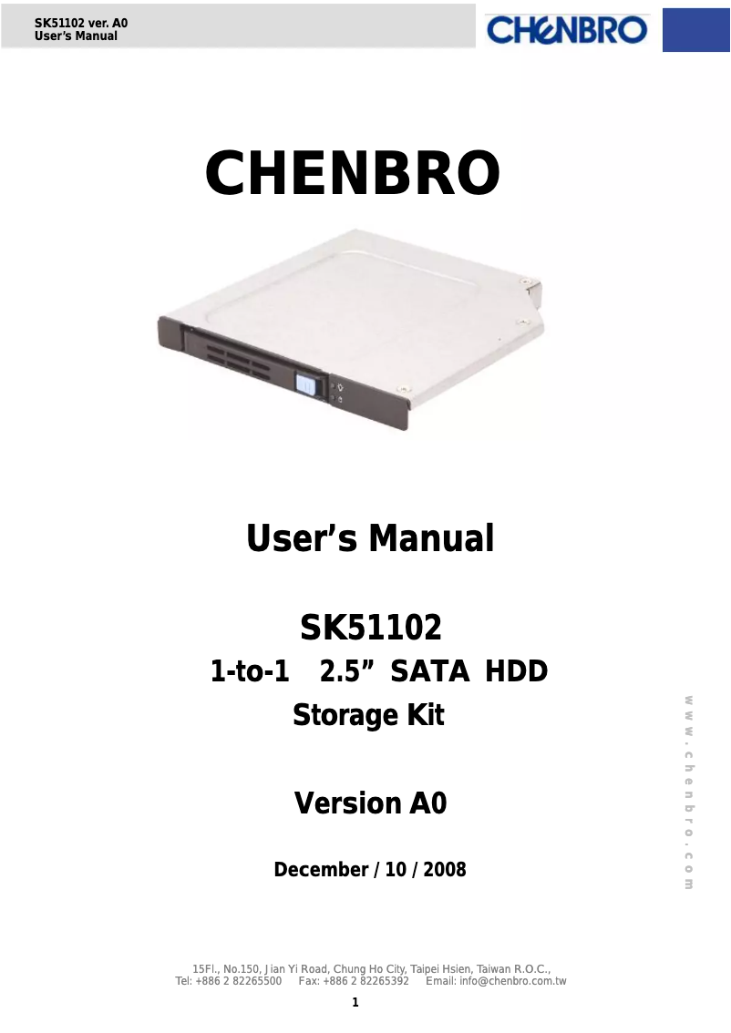 Page 1 de la notice Manuel utilisateur Chenbro Micom SK51102T2