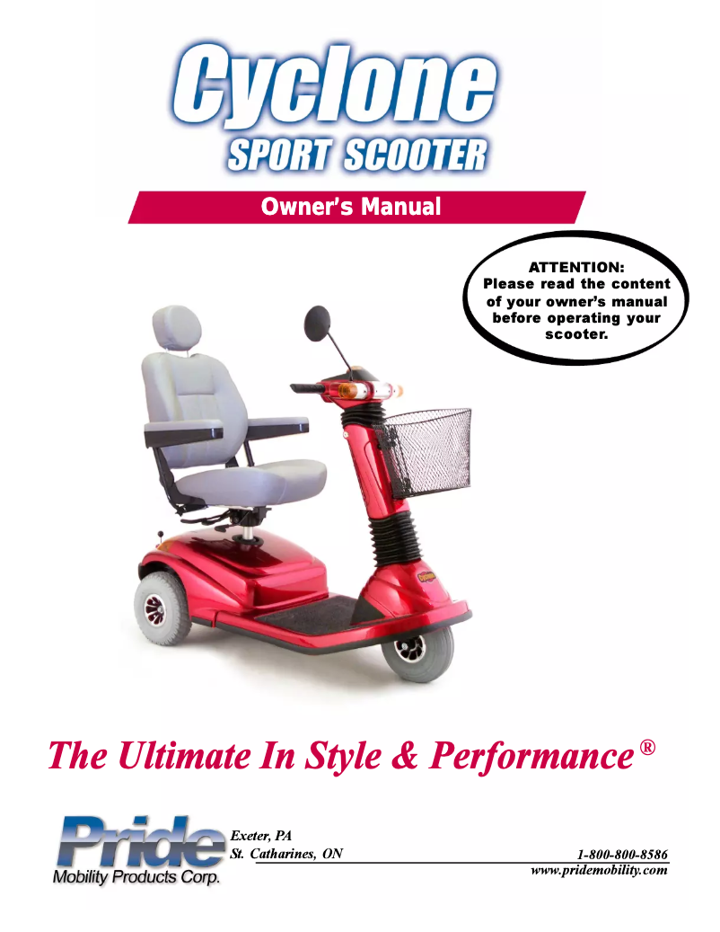 Page 1 de la notice Manuel utilisateur Pride Cyclone