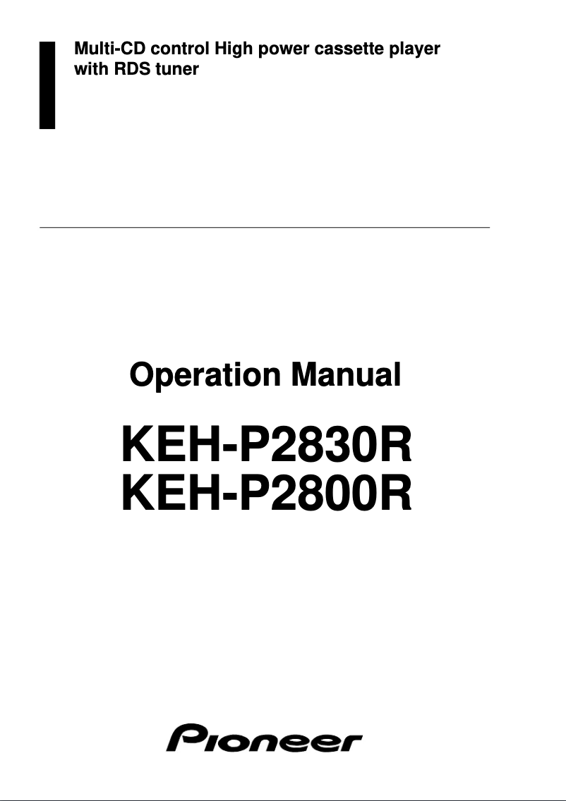 Page 1 de la notice Manuel utilisateur Pioneer KEH-P2800R