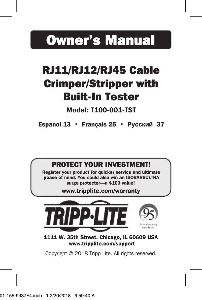 Page n°1 - Manuel utilisateur Tripp Lite T100-001-TST
