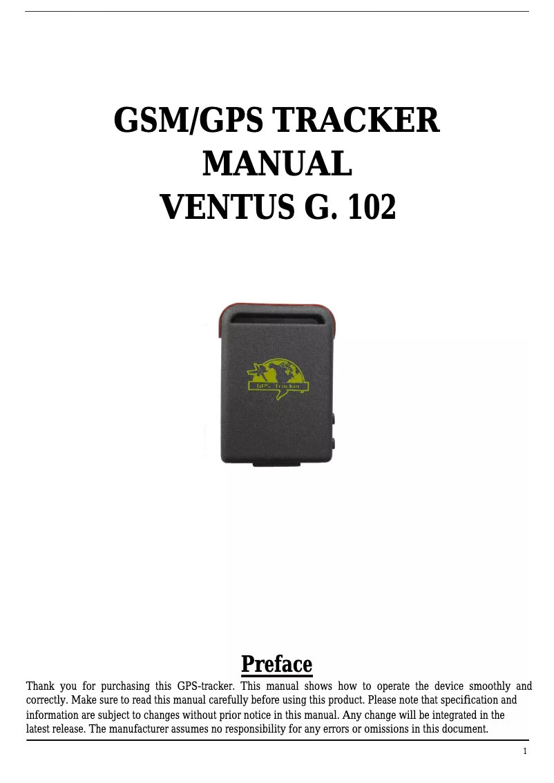 Imagen de la primera página del manual del dispositivo G102