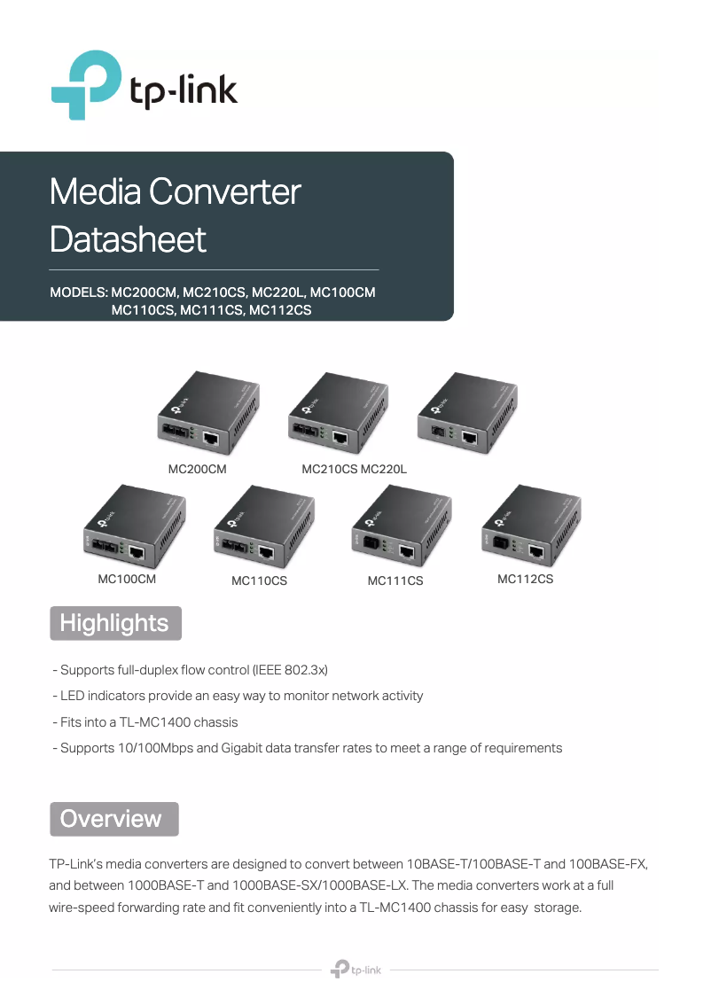 Page 1 de la notice Fiche technique TP-Link TL-MCRP100