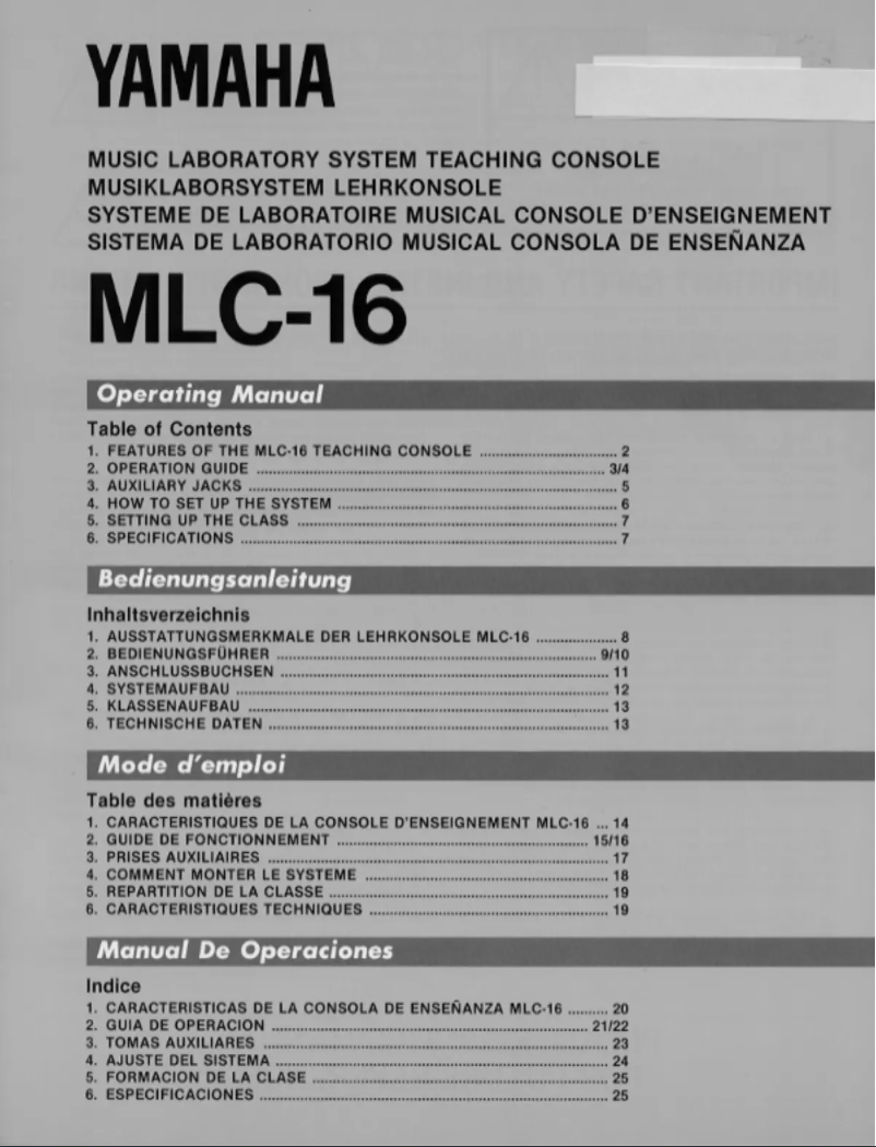 Page 1 de la notice Manuel utilisateur Yamaha MLC-16