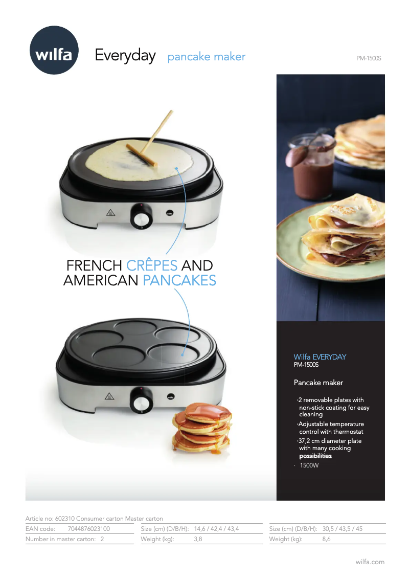 Page 1 de la notice Fiche technique Wilfa Everyday PM-1500S