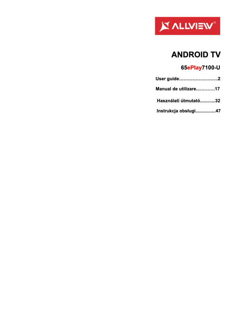 Page 1 de la notice Manuel utilisateur Allview 65ePlay7100-U