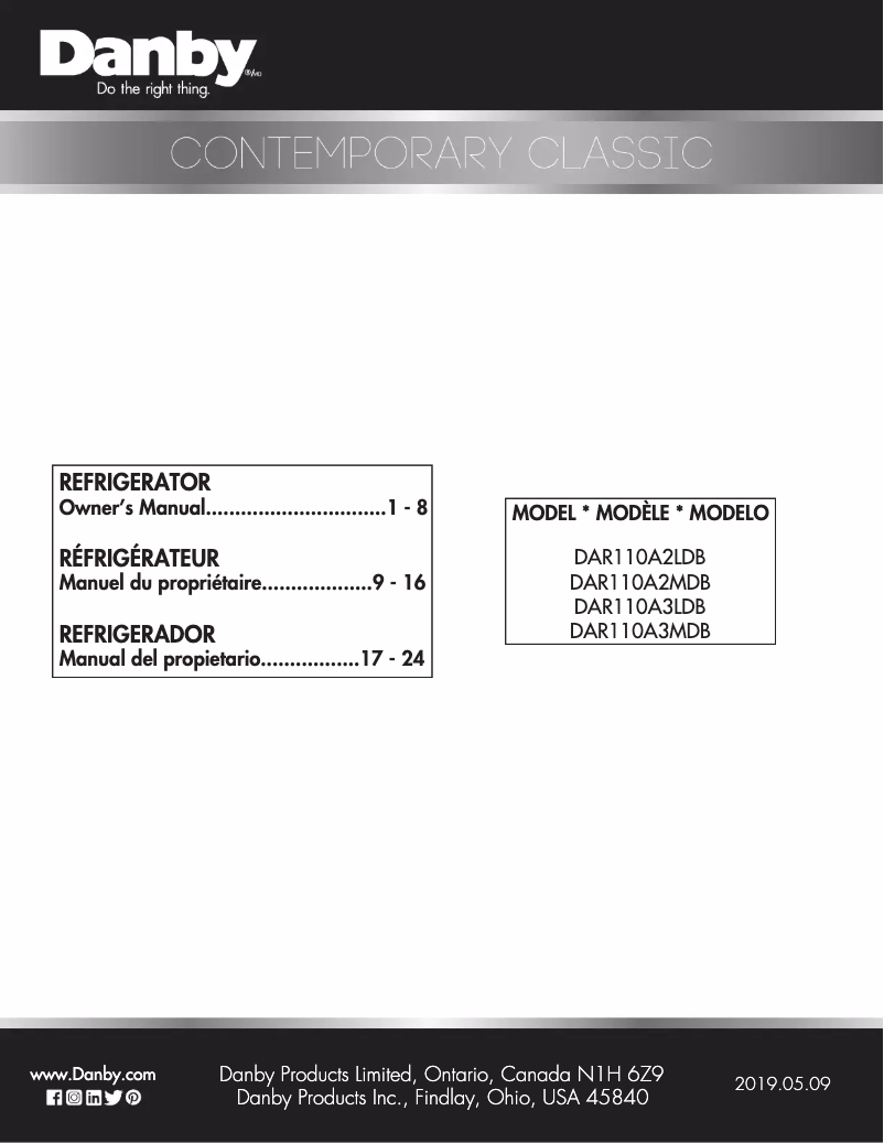 Page 1 de la notice Manuel utilisateur Danby Contemporary Classic DAR110A3MDB